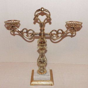 Vintage Large Candle Holder- Candelabra by Dilly Mfg Co.-Italy Marble Base